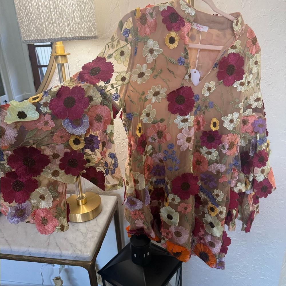 NWT Buddy Love Sheer Dress with Floral Embroidery